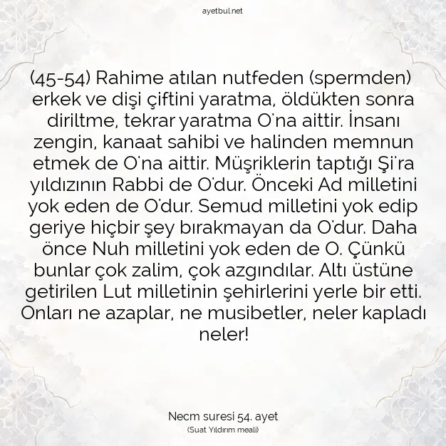 Ayetbul | Kuran Mealleri | Quran | Necm suresi 54. ayet