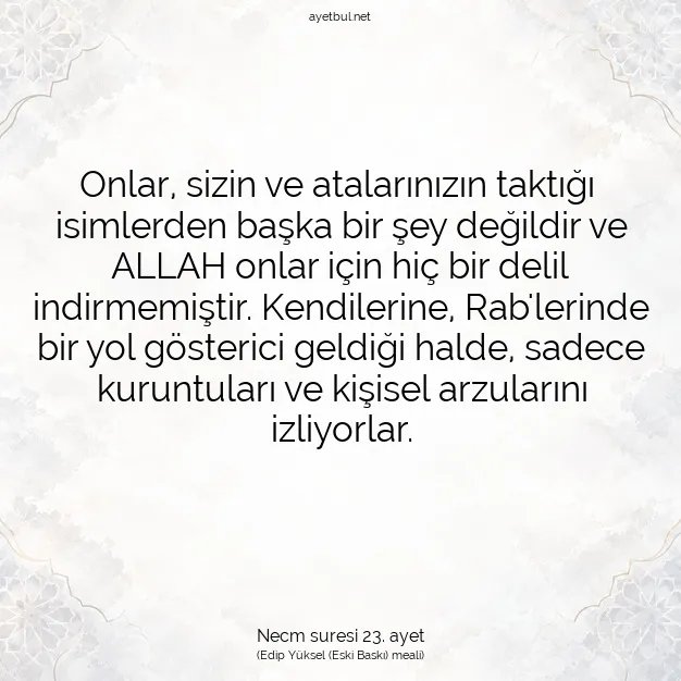 Ayetbul | Kuran Mealleri | Quran | Necm suresi 23. ayet