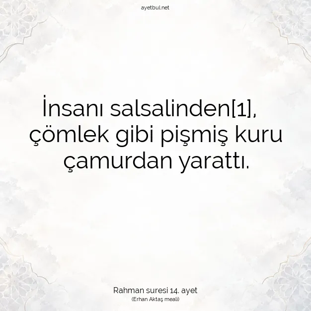 Ayetbul | Kuran Mealleri | Quran | Rahman suresi 14. ayet