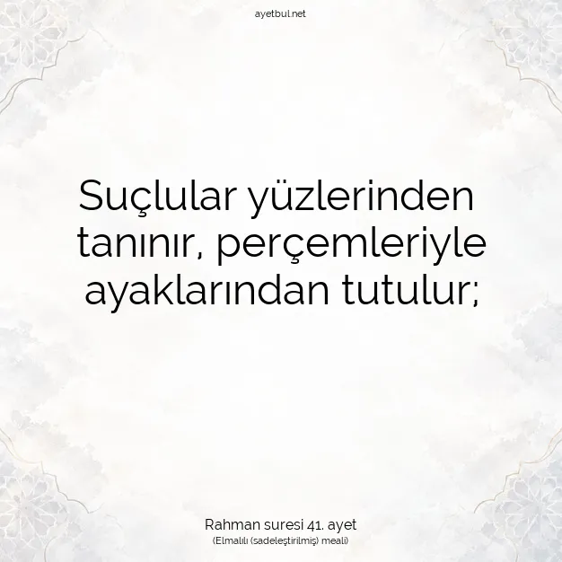 Ayetbul | Kuran Mealleri | Quran | Rahman suresi 41. ayet