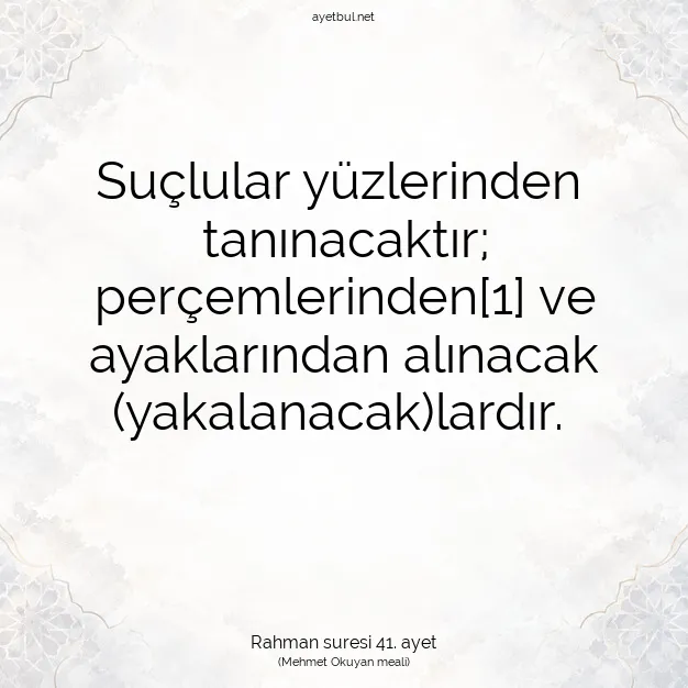 Ayetbul | Kuran Mealleri | Quran | Rahman suresi 41. ayet