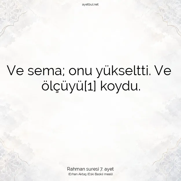 Ayetbul | Kuran Mealleri | Quran | Rahman suresi 7. ayet