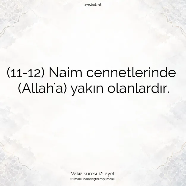 Ayetbul | Kuran Mealleri | Quran | Vakıa suresi 12. ayet