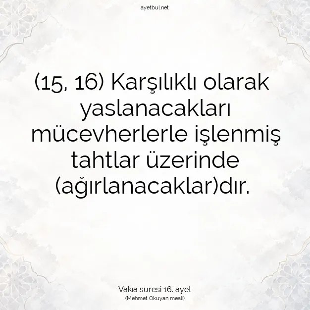 Ayetbul | Kuran Mealleri | Quran | Vakıa suresi 16. ayet
