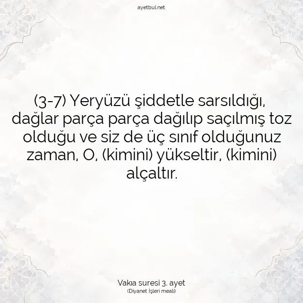 Ayetbul | Kuran Mealleri | Quran | Vakıa suresi 3. ayet
