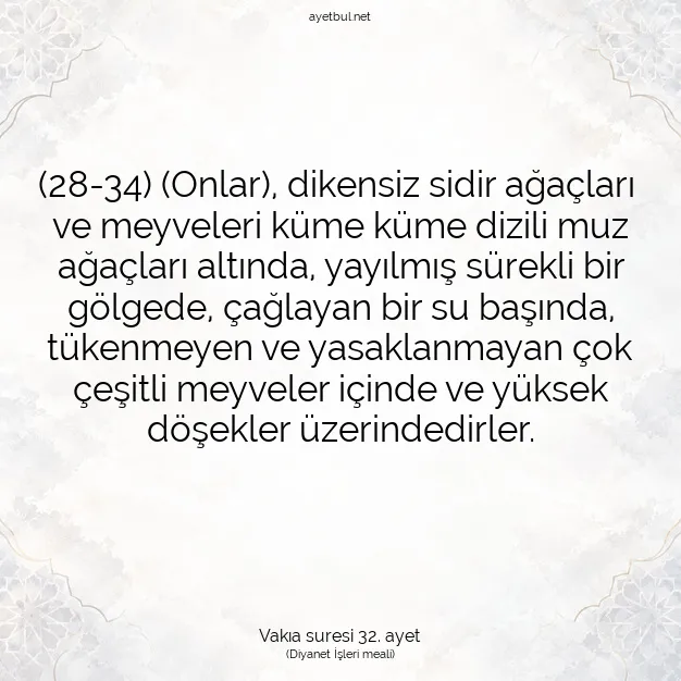 Ayetbul | Kuran Mealleri | Quran | Vakıa suresi 32. ayet