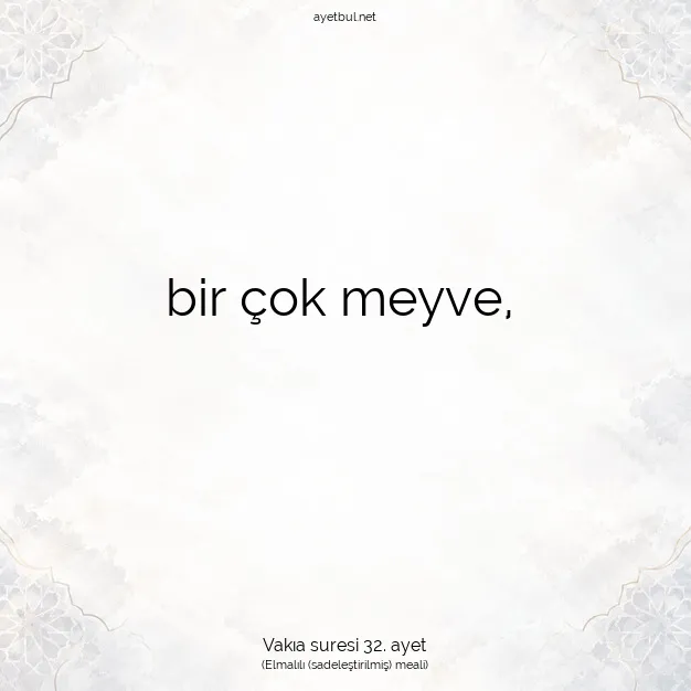 Ayetbul | Kuran Mealleri | Quran | Vakıa suresi 32. ayet