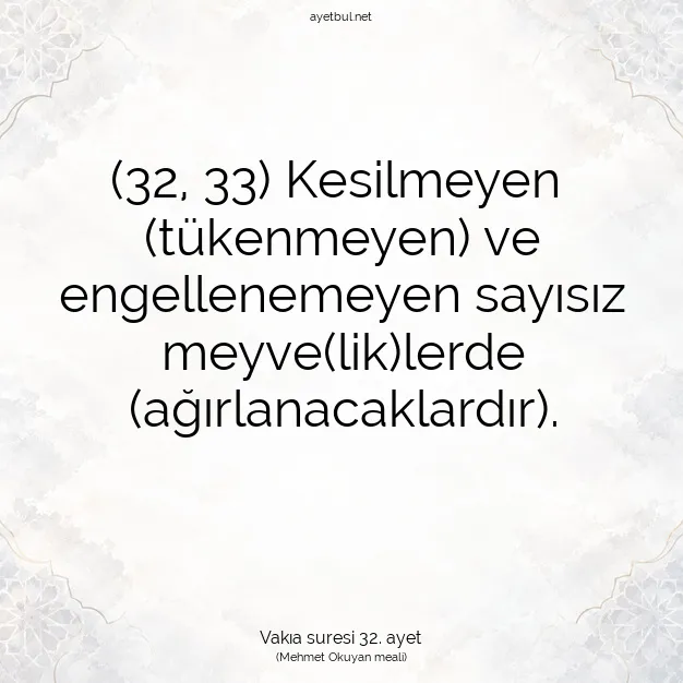 Ayetbul | Kuran Mealleri | Quran | Vakıa suresi 32. ayet