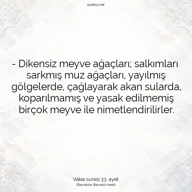 Ayetbul | Kuran Mealleri | Quran | Vakıa suresi 33. ayet