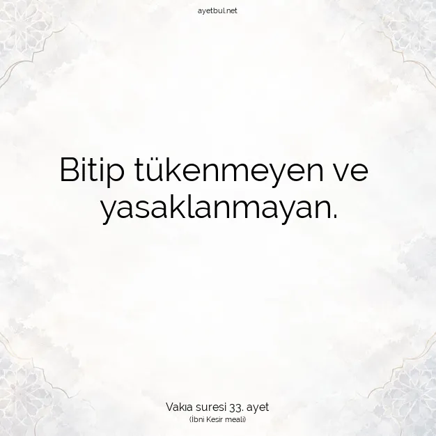 Ayetbul | Kuran Mealleri | Quran | Vakıa suresi 33. ayet