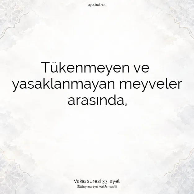 Ayetbul | Kuran Mealleri | Quran | Vakıa suresi 33. ayet