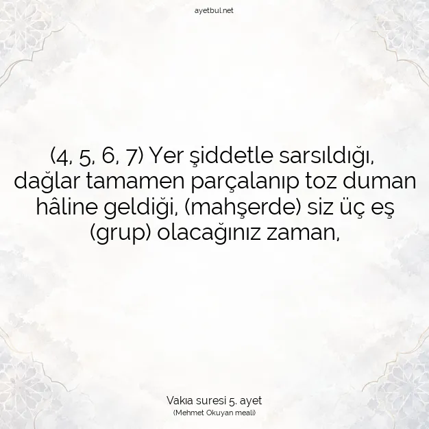 Ayetbul | Kuran Mealleri | Quran | Vakıa suresi 5. ayet