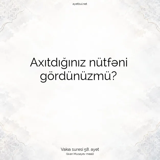 Ayetbul | Kuran Mealleri | Quran | Vakıa suresi 58. ayet