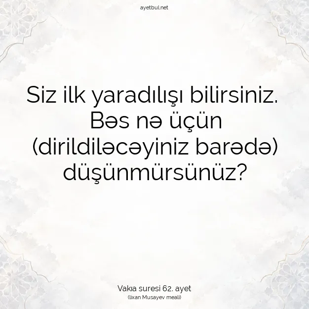Ayetbul | Kuran Mealleri | Quran | Vakıa suresi 62. ayet