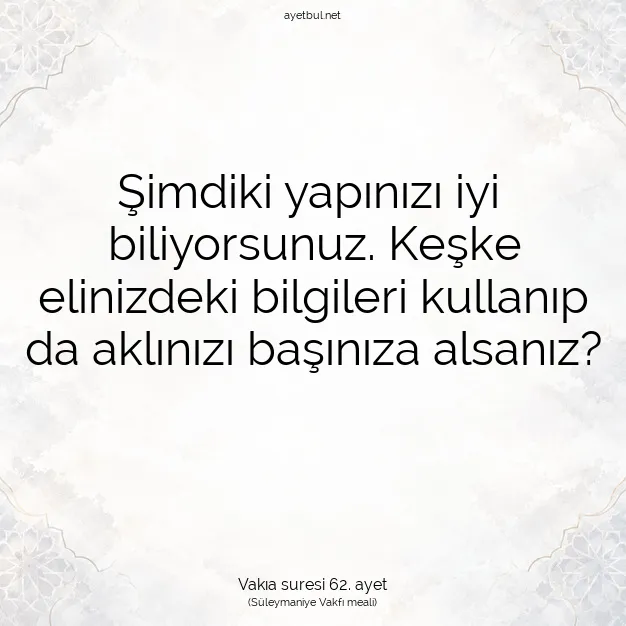 Ayetbul | Kuran Mealleri | Quran | Vakıa suresi 62. ayet
