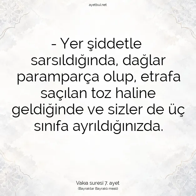 Ayetbul | Kuran Mealleri | Quran | Vakıa suresi 7. ayet