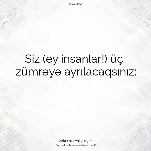 Ayetbul | Kuran Mealleri | Quran | Vakıa suresi 7. ayet