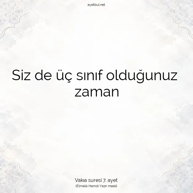 Ayetbul | Kuran Mealleri | Quran | Vakıa suresi 7. ayet