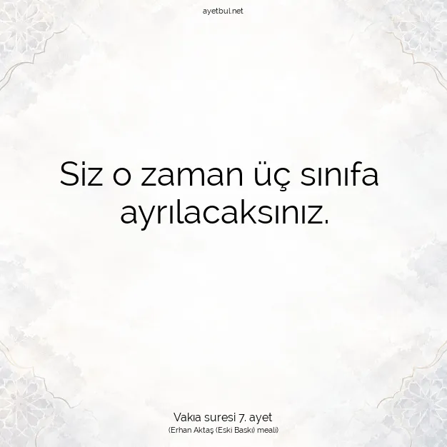 Ayetbul | Kuran Mealleri | Quran | Vakıa suresi 7. ayet