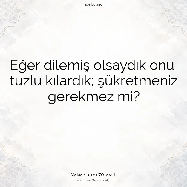 Ayetbul | Kuran Mealleri | Quran | Vakıa suresi 70. ayet