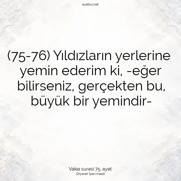 Ayetbul | Kuran Mealleri | Quran | Vakıa suresi 75. ayet