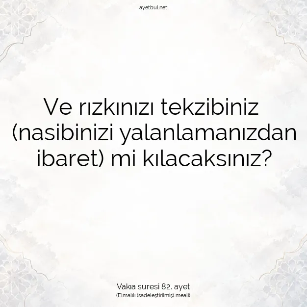 Ayetbul | Kuran Mealleri | Quran | Vakıa suresi 82. ayet