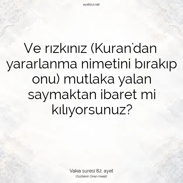 Ayetbul | Kuran Mealleri | Quran | Vakıa suresi 82. ayet