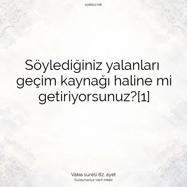 Ayetbul | Kuran Mealleri | Quran | Vakıa suresi 82. ayet
