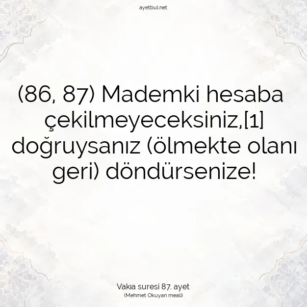 Ayetbul | Kuran Mealleri | Quran | Vakıa suresi 87. ayet