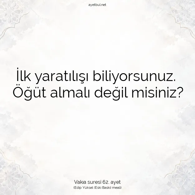 Ayetbul | Kuran Mealleri | Quran | Vakıa suresi 62. ayet