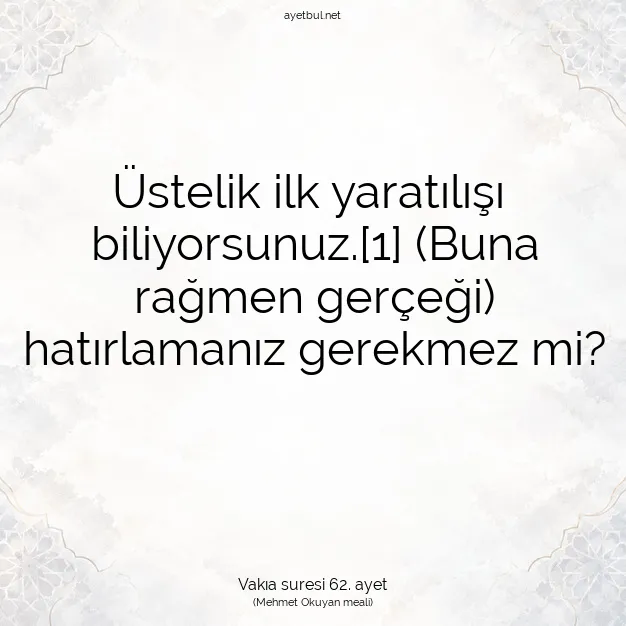 Ayetbul | Kuran Mealleri | Quran | Vakıa suresi 62. ayet