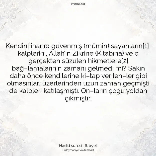 Ayetbul | Kuran Mealleri | Quran | Hadid suresi 16. ayet