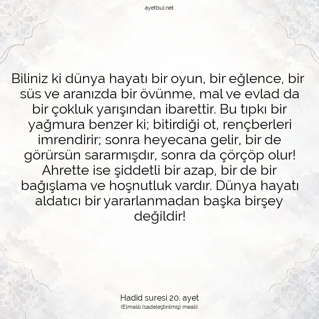 Ayetbul | Kuran Mealleri | Quran | Hadid suresi 20. ayet