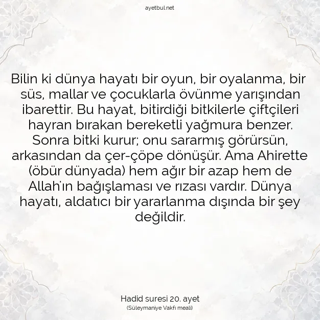 Ayetbul | Kuran Mealleri | Quran | Hadid suresi 20. ayet