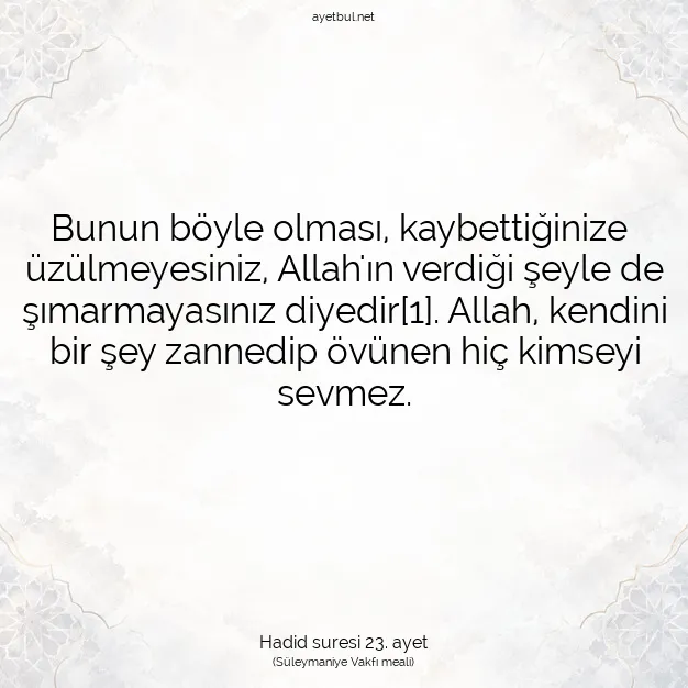 Ayetbul | Kuran Mealleri | Quran | Hadid suresi 23. ayet