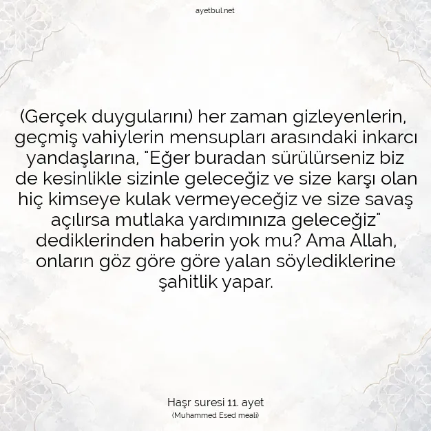 Ayetbul | Kuran Mealleri | Quran | Haşr suresi 11. ayet