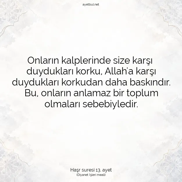 Ayetbul | Kuran Mealleri | Quran | Haşr suresi 13. ayet