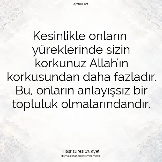 Ayetbul | Kuran Mealleri | Quran | Haşr suresi 13. ayet