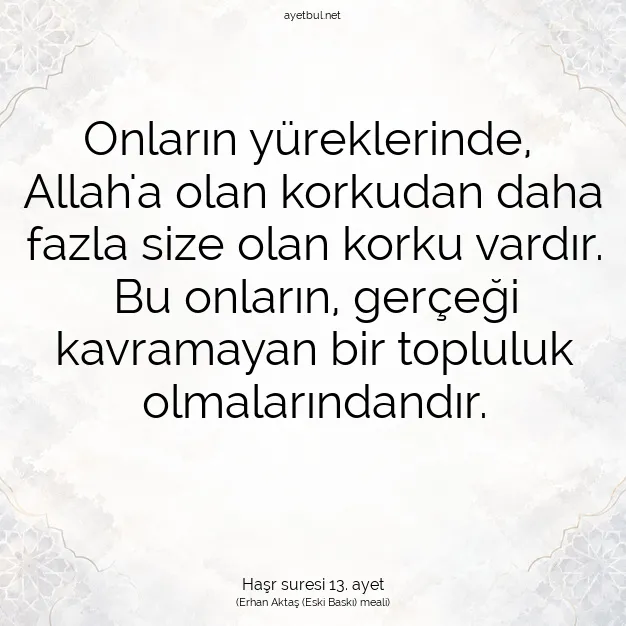 Ayetbul | Kuran Mealleri | Quran | Haşr suresi 13. ayet