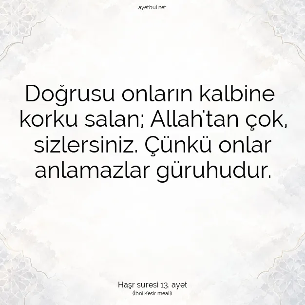 Ayetbul | Kuran Mealleri | Quran | Haşr suresi 13. ayet