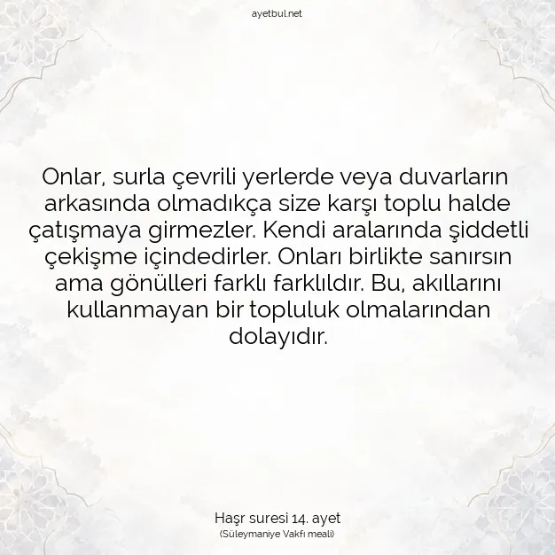 Ayetbul | Kuran Mealleri | Quran | Haşr suresi 14. ayet