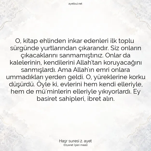 Ayetbul | Kuran Mealleri | Quran | Haşr suresi 2. ayet