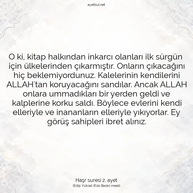 Ayetbul | Kuran Mealleri | Quran | Haşr suresi 2. ayet