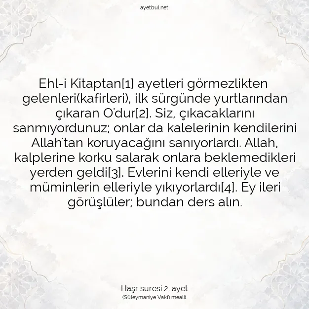 Ayetbul | Kuran Mealleri | Quran | Haşr suresi 2. ayet