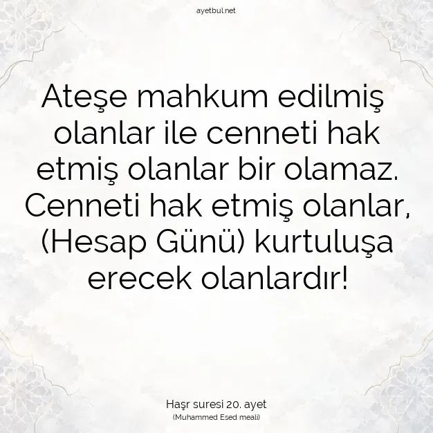 Ayetbul | Kuran Mealleri | Quran | Haşr suresi 20. ayet