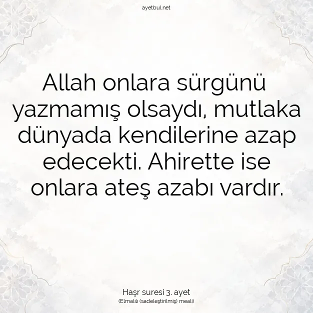Ayetbul | Kuran Mealleri | Quran | Haşr suresi 3. ayet