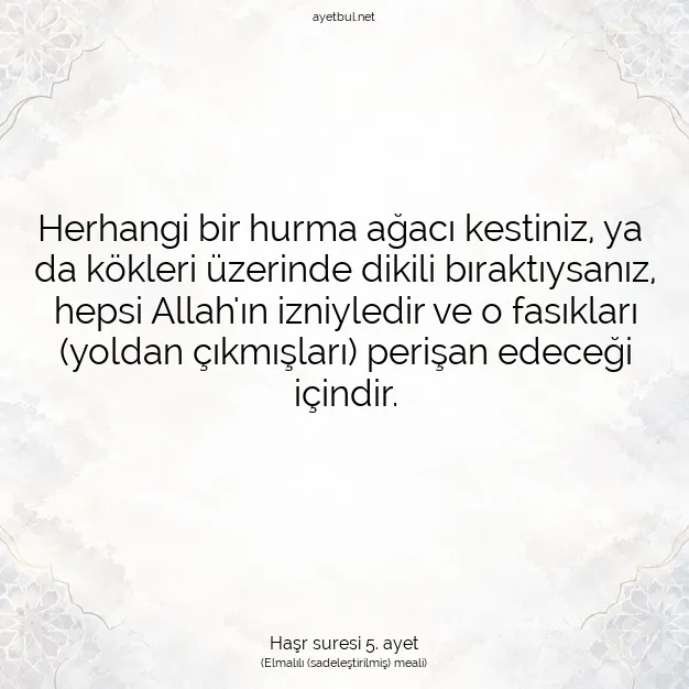 Ayetbul | Kuran Mealleri | Quran | Haşr suresi 5. ayet