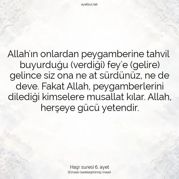 Ayetbul | Kuran Mealleri | Quran | Haşr suresi 6. ayet