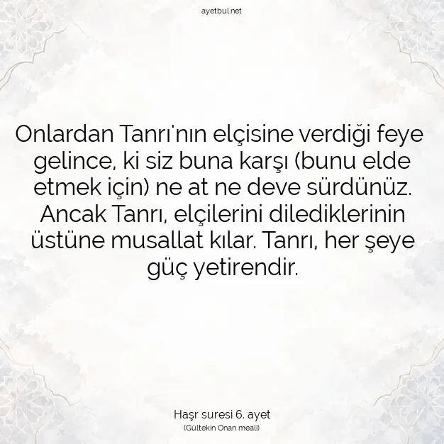 Ayetbul | Kuran Mealleri | Quran | Haşr suresi 6. ayet