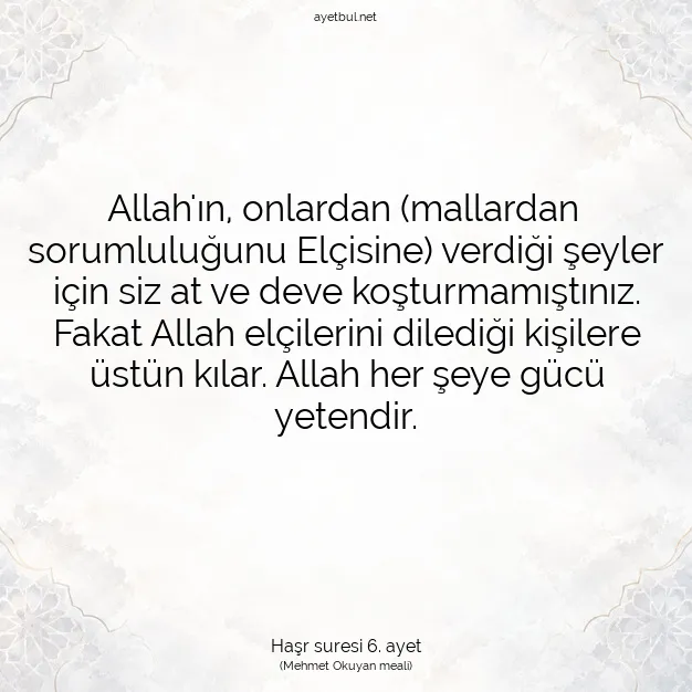 Ayetbul | Kuran Mealleri | Quran | Haşr suresi 6. ayet